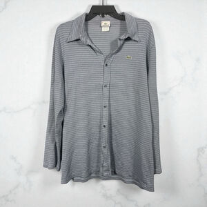 Men's XL Cotton Lacoste Button-Up Shirt XL Blue Gray White Stripes Long Sleeve